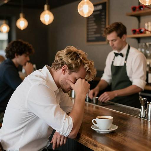 Blonde Man Relaxing in Cozy Bar