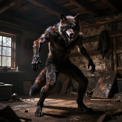Werewolf Mid-Transformation in Cabin