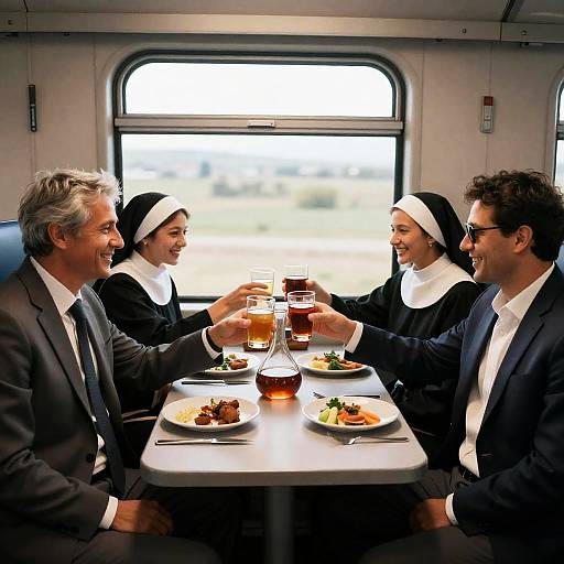 Cheers in a Train Compartment