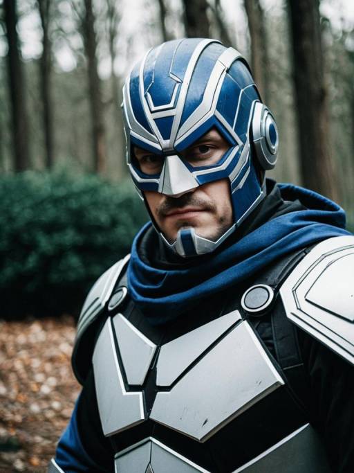 Man in Blue and Silver Cosplay Armor