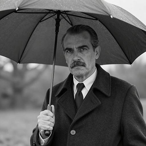 Serious Man with Umbrella in Portrait
