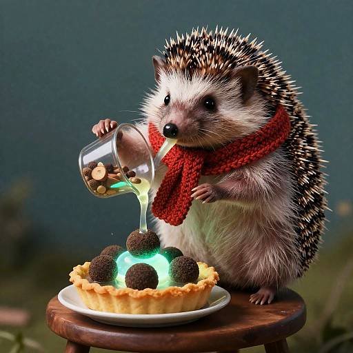 Surreal Hedgehog Baking a Truffle Tart