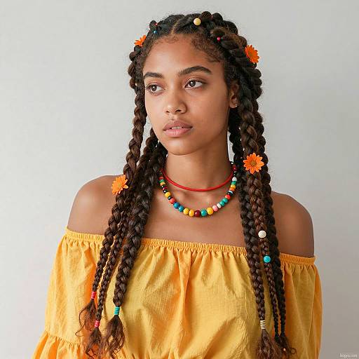 Young Woman with Braided Hair and Beads