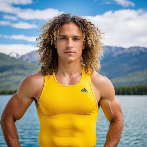 Determined Man in Athletic Bikini by Lake