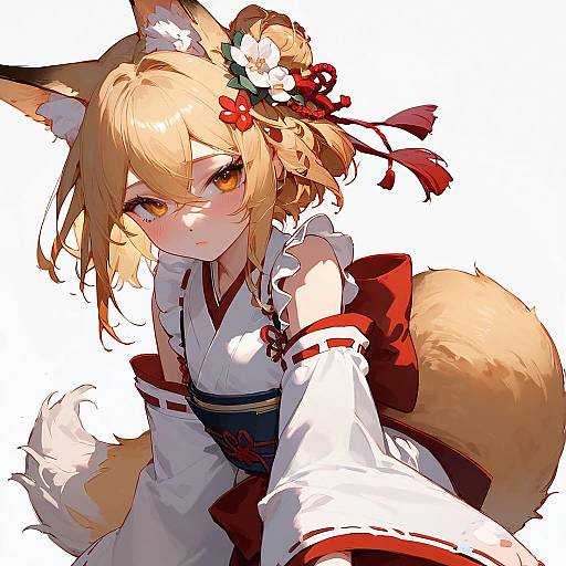 Blonde Fox Girl Miko Anime