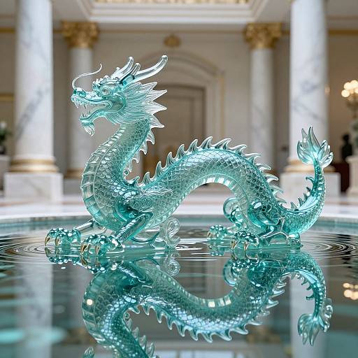 Ethereal Turquoise Glass Dragon Sculpture