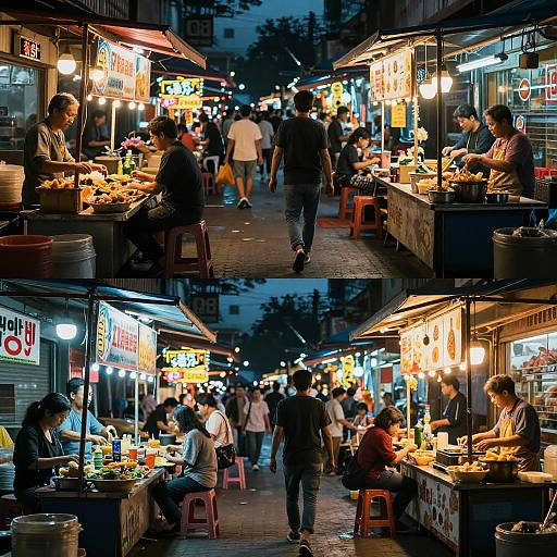 Neon-Lit Street Vendor Collage