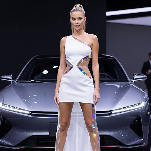 Model in Futuristic Dress with Concept Car