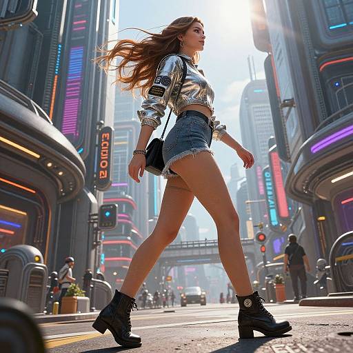 Futuristic Woman Walking in Sunlight