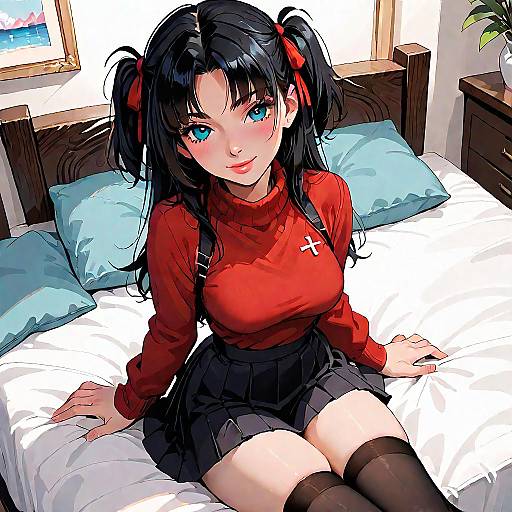 Seductive Anime Girl in Bedroom