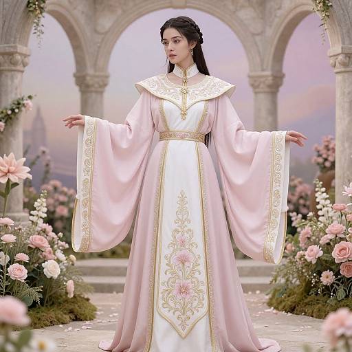 Athletic Woman in Pastel Medieval Robe