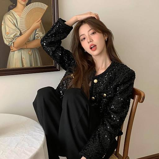 Young Woman in Stylish Black Attire