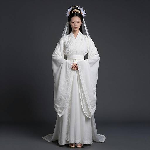 Elegant Asian Woman in White Robe Portrait