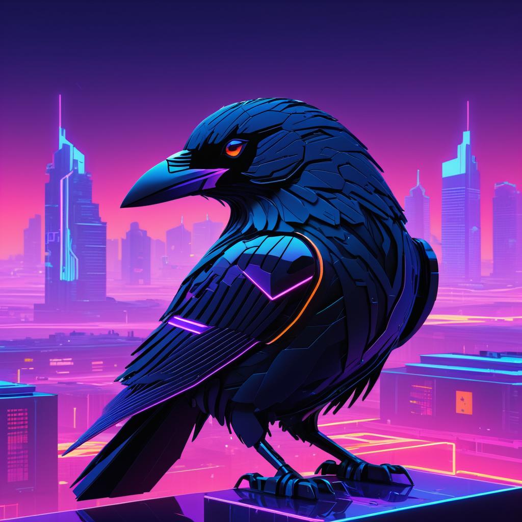 Vibrant Obsidian Raven in Dystopia