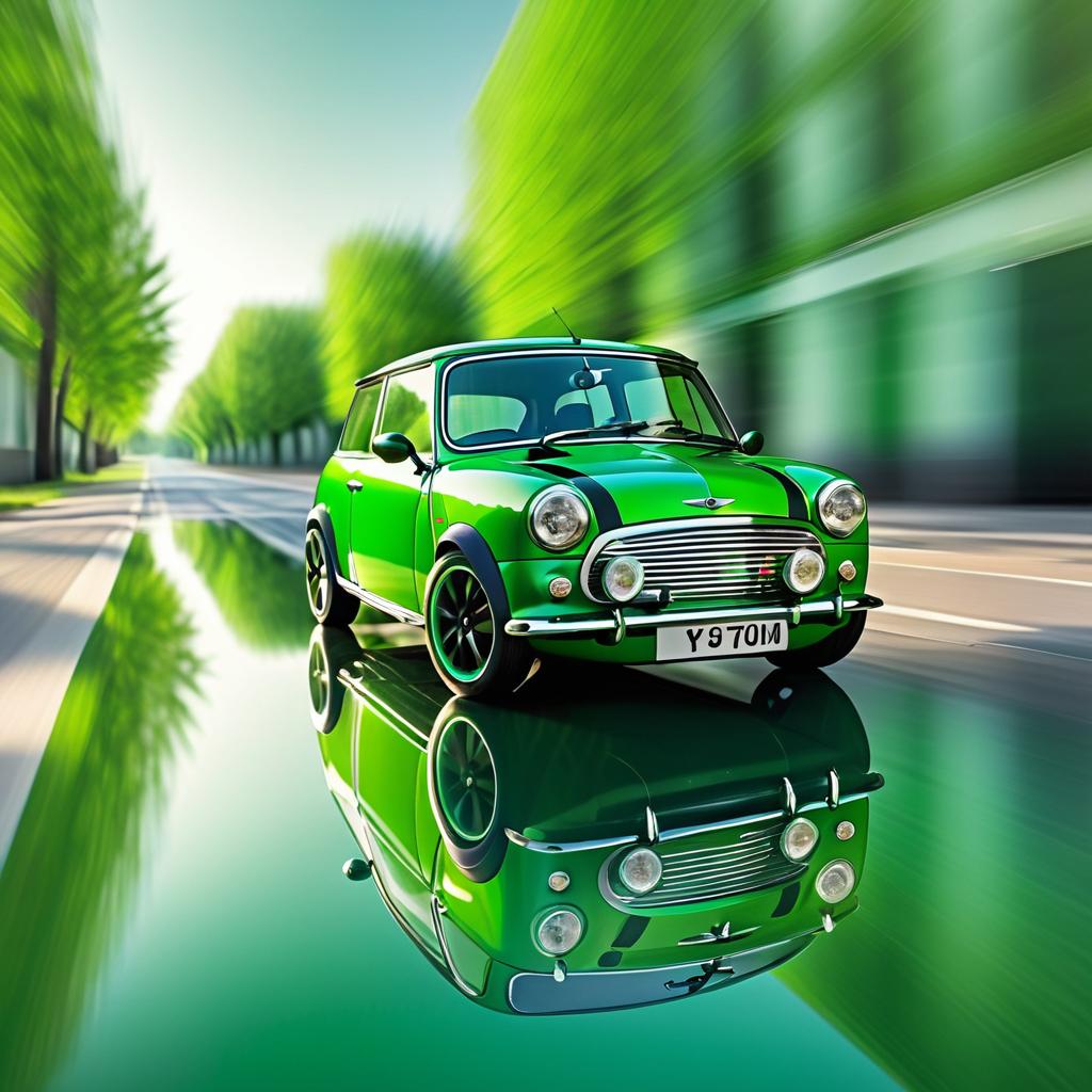 Hyper-Realistic Green Mini Cooper Photography