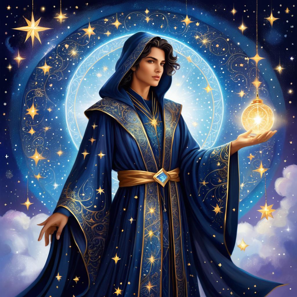 Mystical Sorcerer Amidst Twinkling Stars