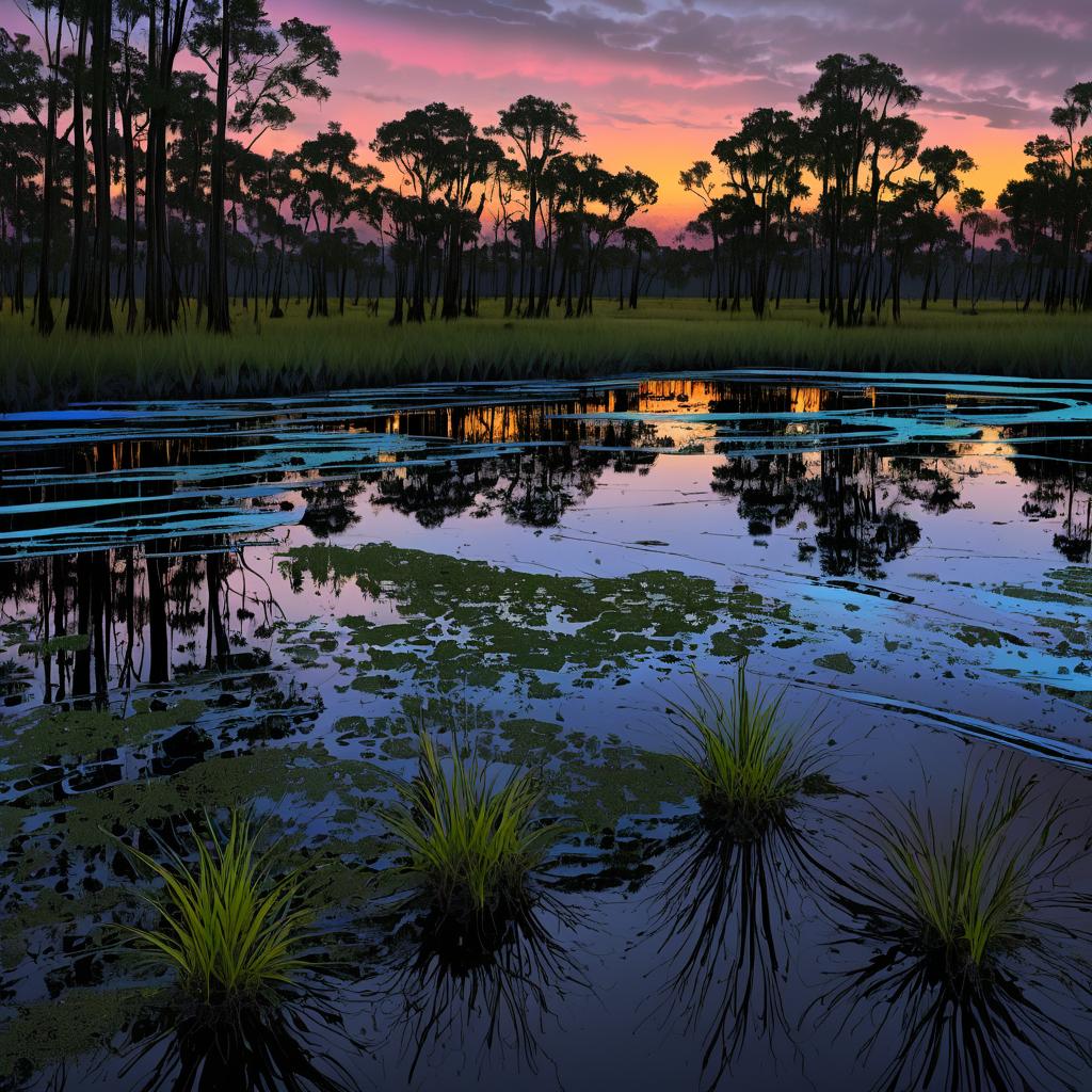 Twilight Marshlands: Abstract Organic Landscapes