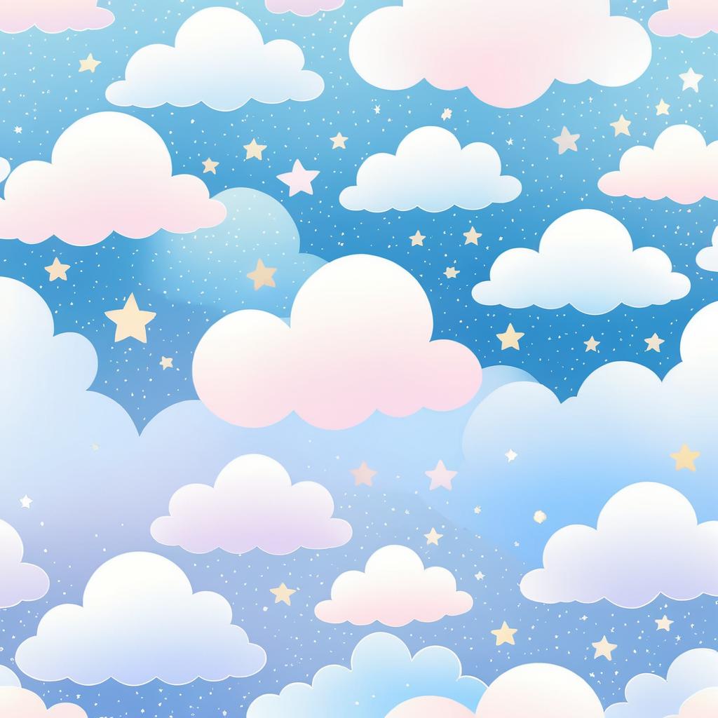 Whimsical Clouds and Stars Fabric Design