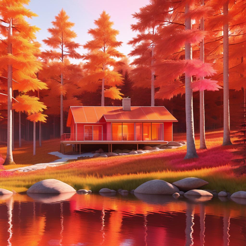 Solitary Cabin in Autumn Colors