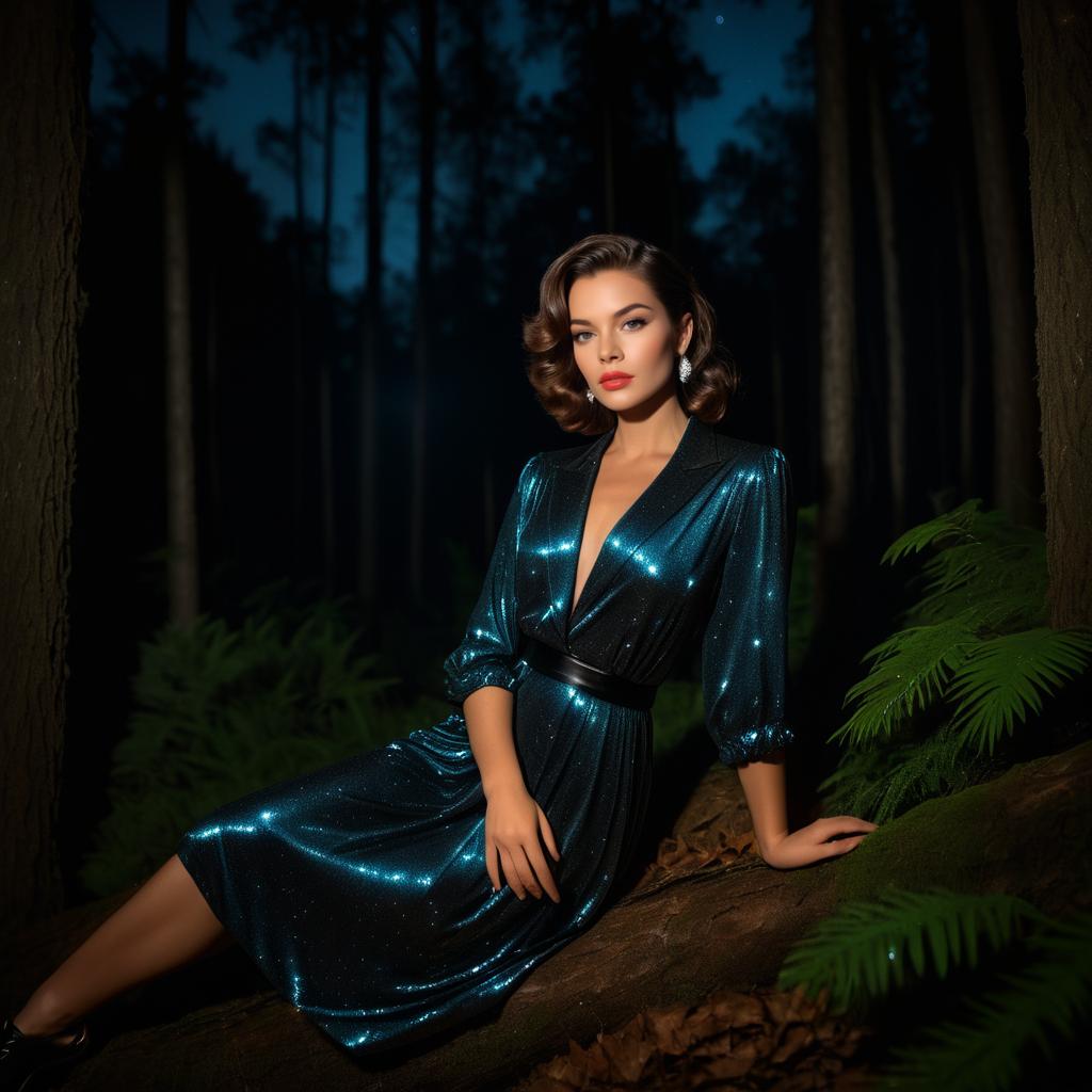 Stunning Young Woman in Cinematic Forest Night