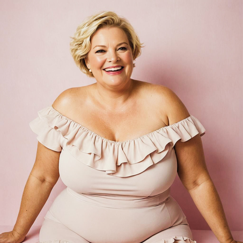 Joyful Plus-Size Model in Fashion Shoot