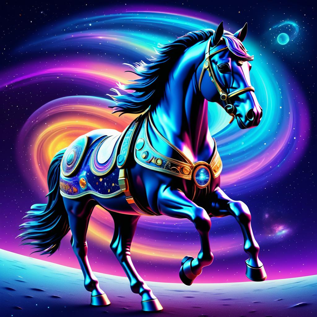 Cosmic Horse in Space Suit Illustration