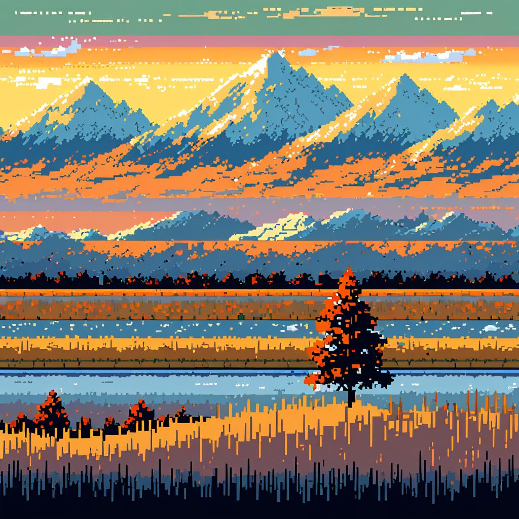 Pixel Art of Winter Plains and Mountains