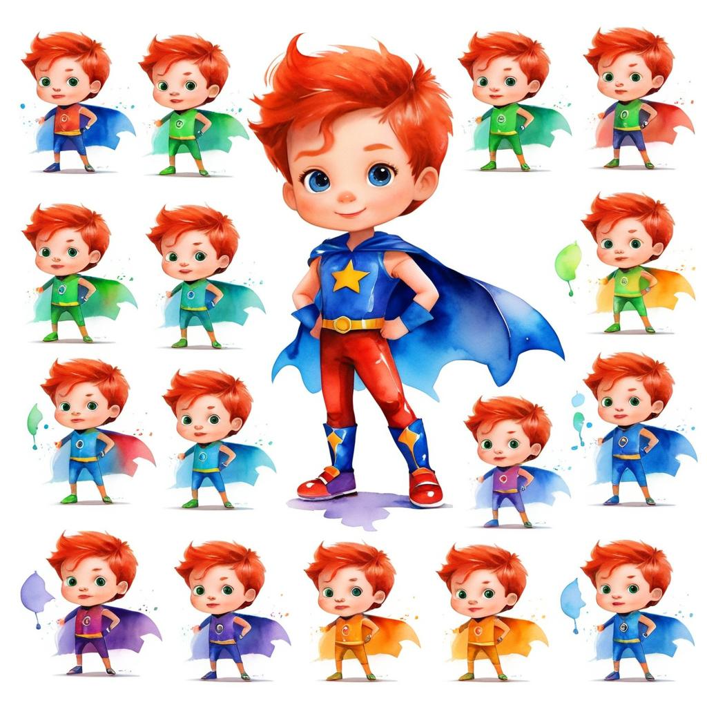 Cute Watercolor Superhero Boy Illustrations