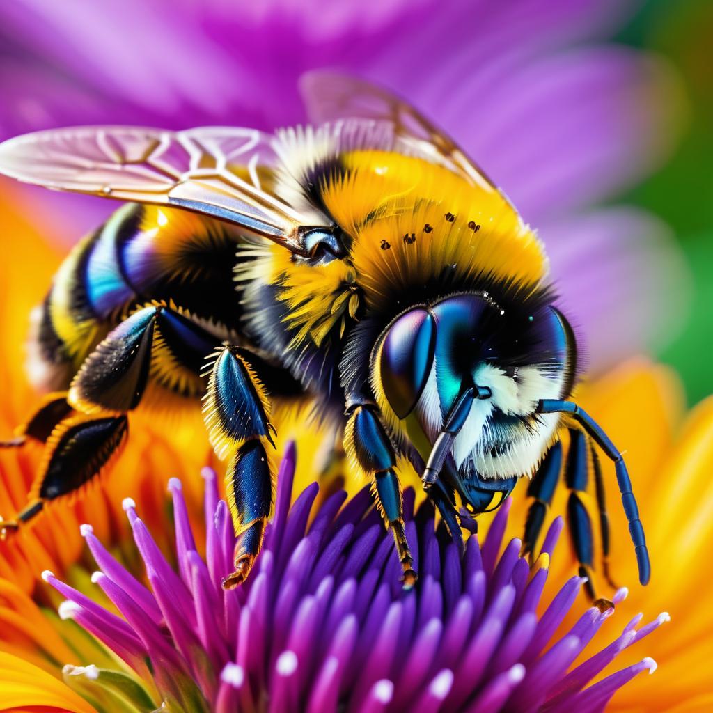 Vivid Macro of Bumblebee on Flower