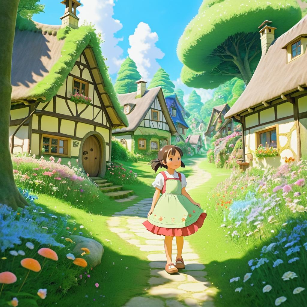 Whimsical Encounter in a Blooming Village