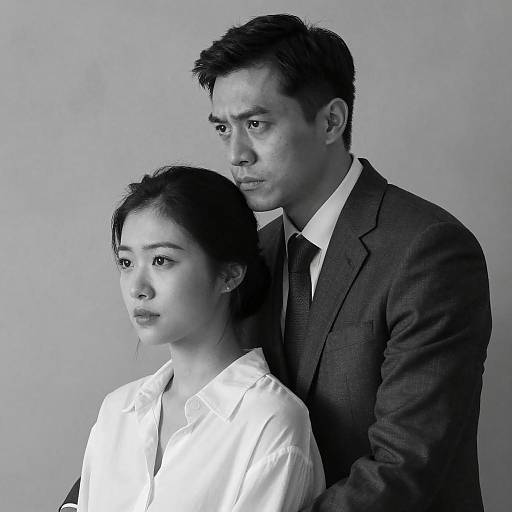 Black-and-White Portrait of Intense Couple