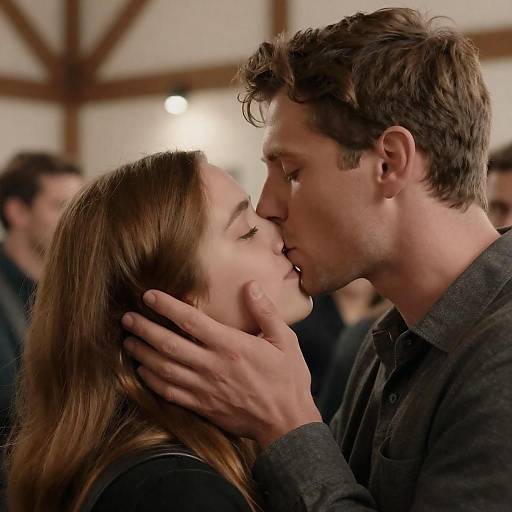 Couple Sharing an Intimate Kiss Indoors