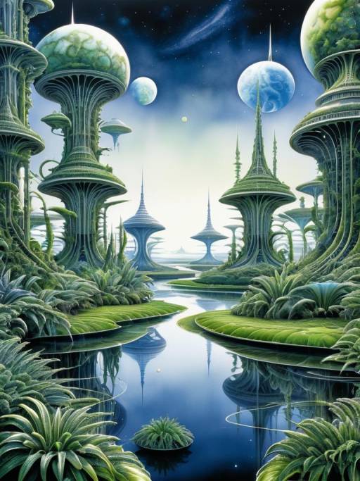 Surreal Science Fiction Landscape in Watercolor