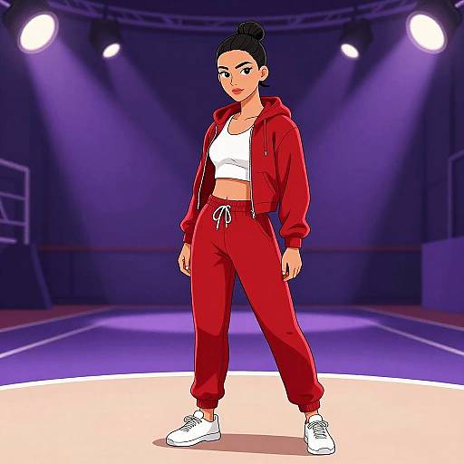 Graceful Athlete in Red Velvet Tracksuit