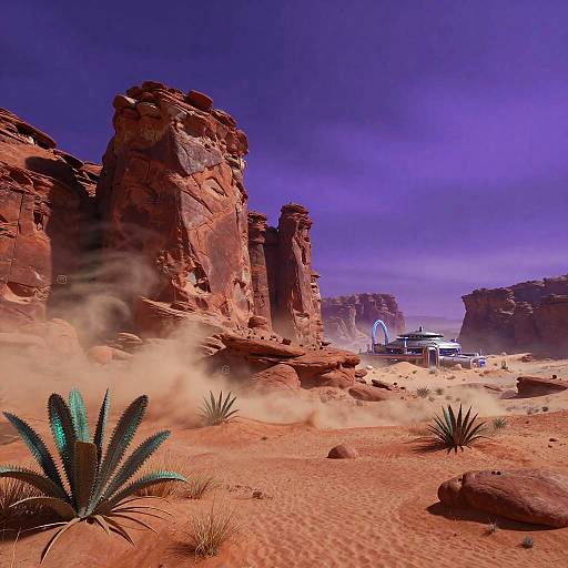Alien Desert with Futuristic Settlement