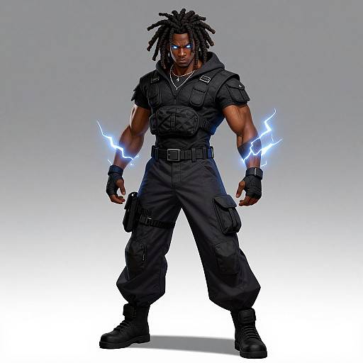 Muscular Black Man with Lightning Powers