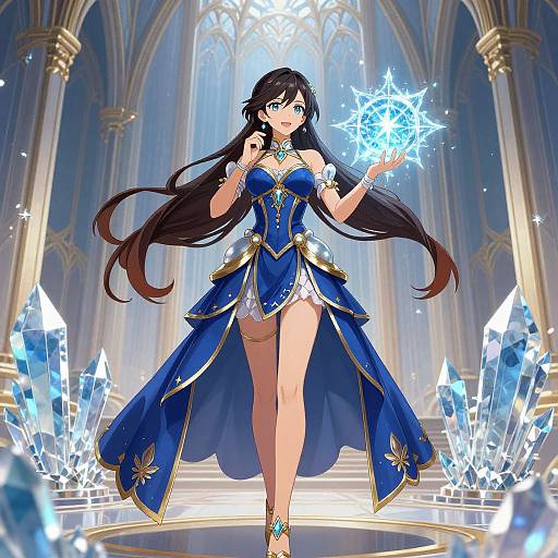 Confident Woman with Ice Magic Orb