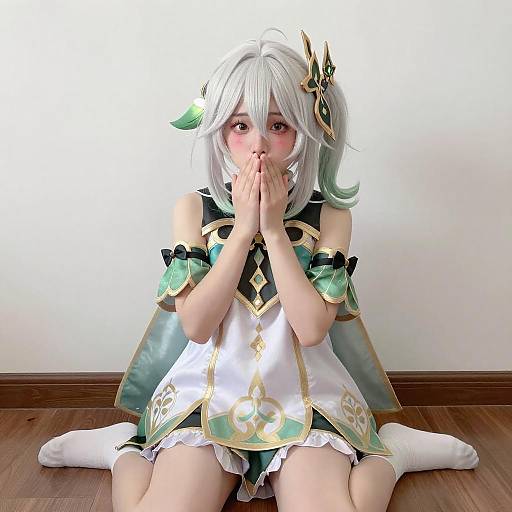 Anime Girl Blushing in Green Dress