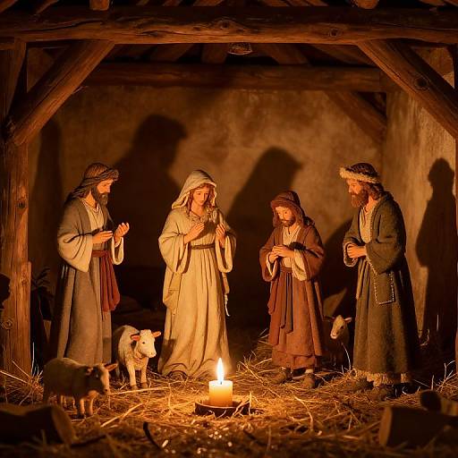 Traditional Nativity Scene with Candlelight