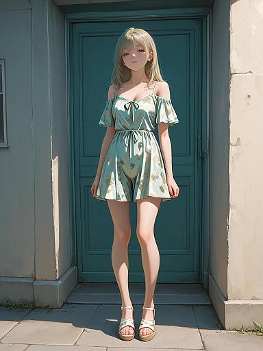 Woman in Khaki Green Floral Romper