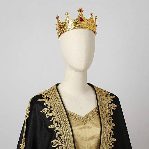 Mannequin with Gold Crown and Embroidered Outfit