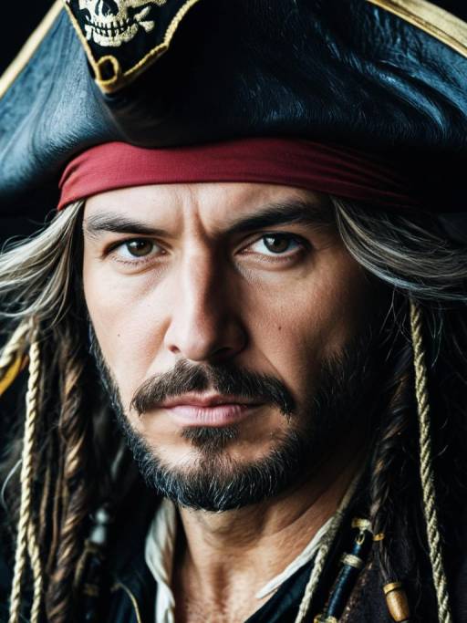 Close-up Portrait of Man in Pirate Costume