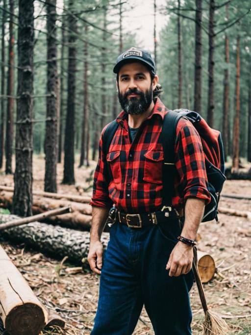 Man in Lumberjack Costume in Forest