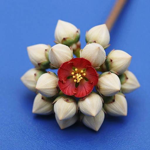 Close-up Cream Buds with Red Flower