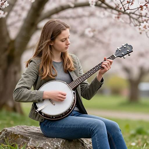 Irish Girl Playing Banjo Outdoors