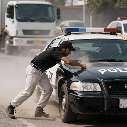 Intense Action Scene with Police Car