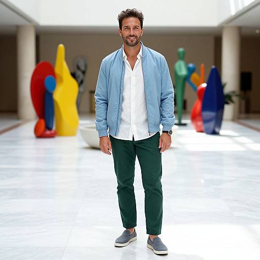 Stylish Man in Sunlit Atrium