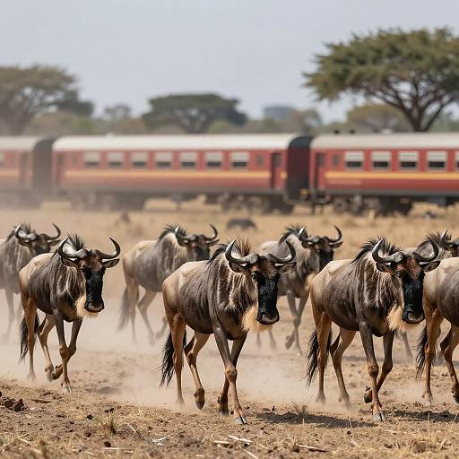 Dynamic Herd of Wildebeests on Savanna
