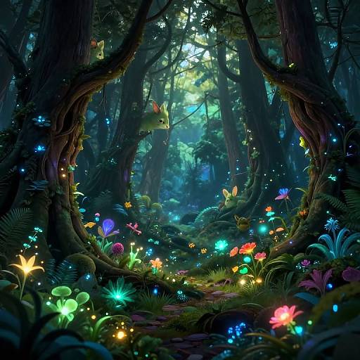 Bioluminescent Enchanted Forest Scene