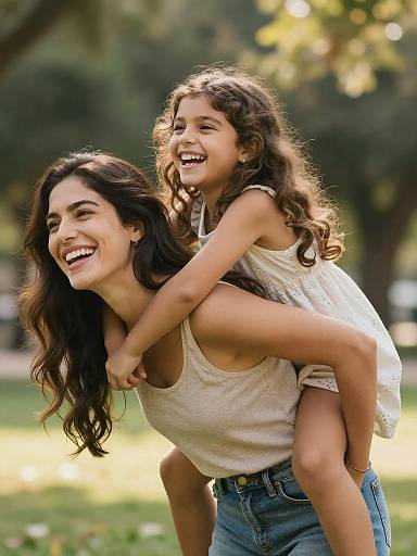Playful Mother and Daughter in Park
